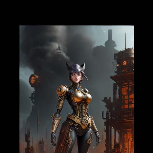 Steampunk Robot Woman Automata in Detailed Matte Painting