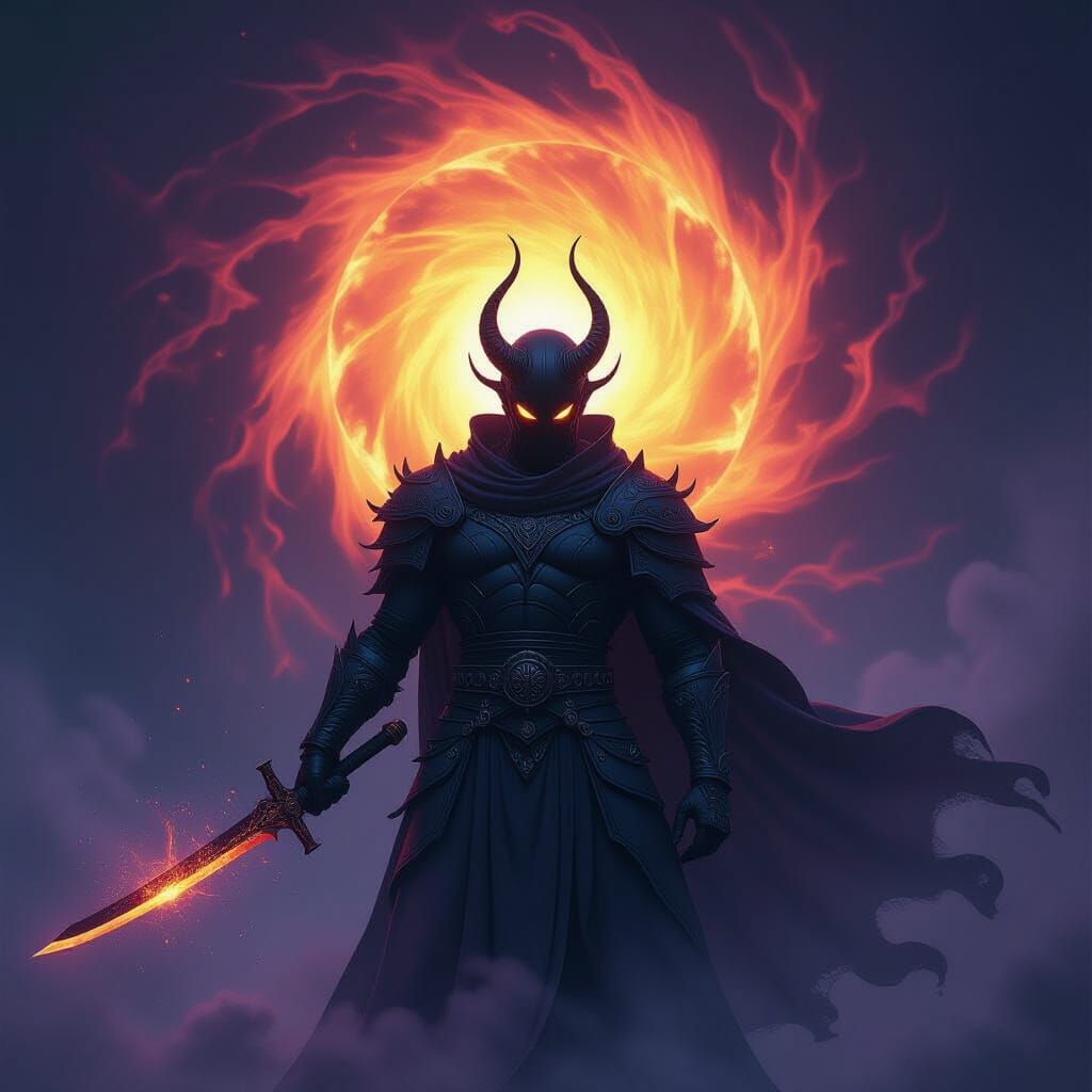 Dark God With Cosmic Katana and Black Hole Head