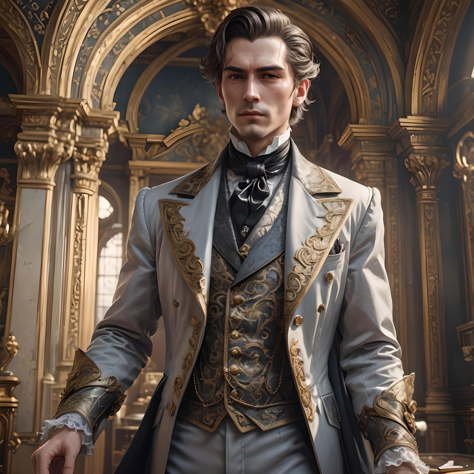 Anime Portrait of Victorian Gentleman in Palace