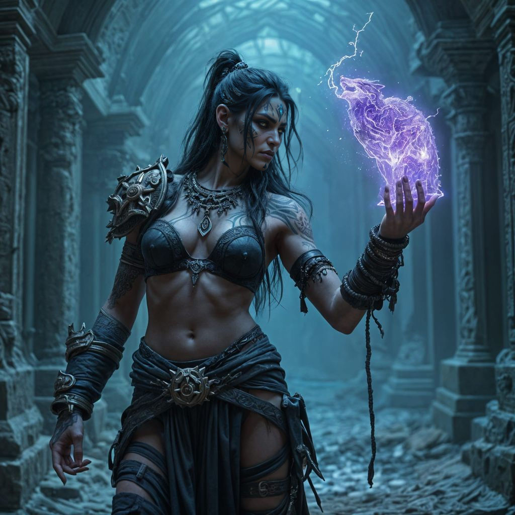 Orc Shaman Summons Spectral Wolf in Dark Fantasy Art