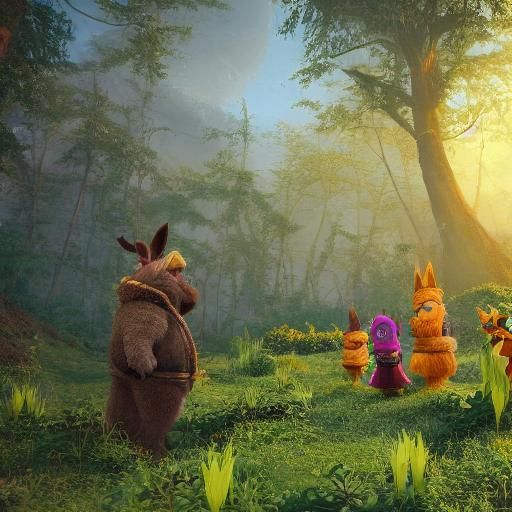 Shrek and Minion in a Fantasy Forest