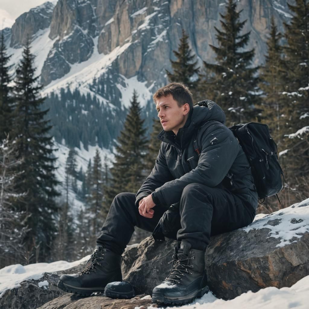 Slavic Boy Contemplates Winter Landscape in Digital Art