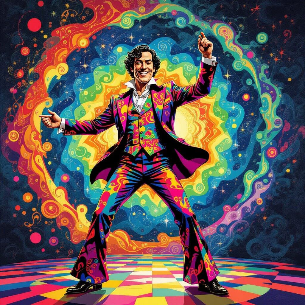 Sherlock Holmes Dances in Psychedelic Peter Max Style