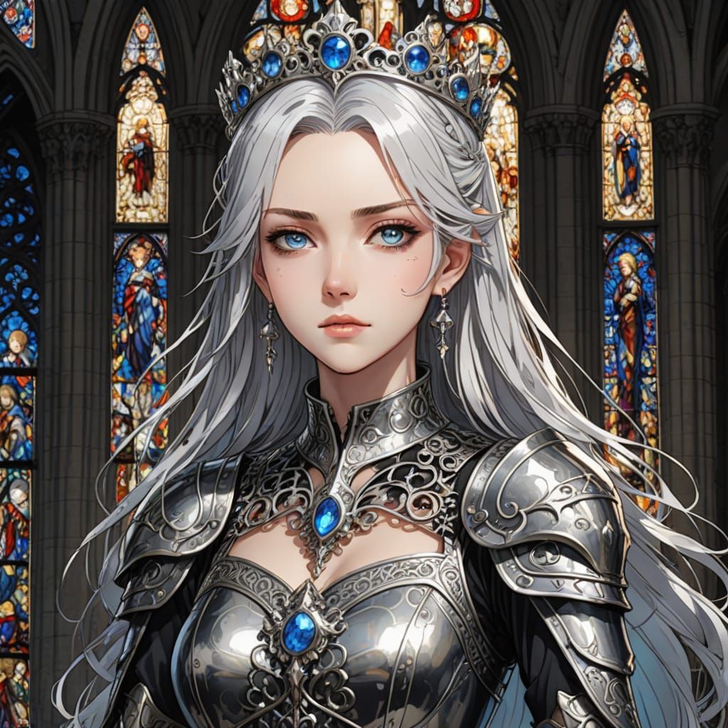 Young Queen in Ornate Armor, Anime Style