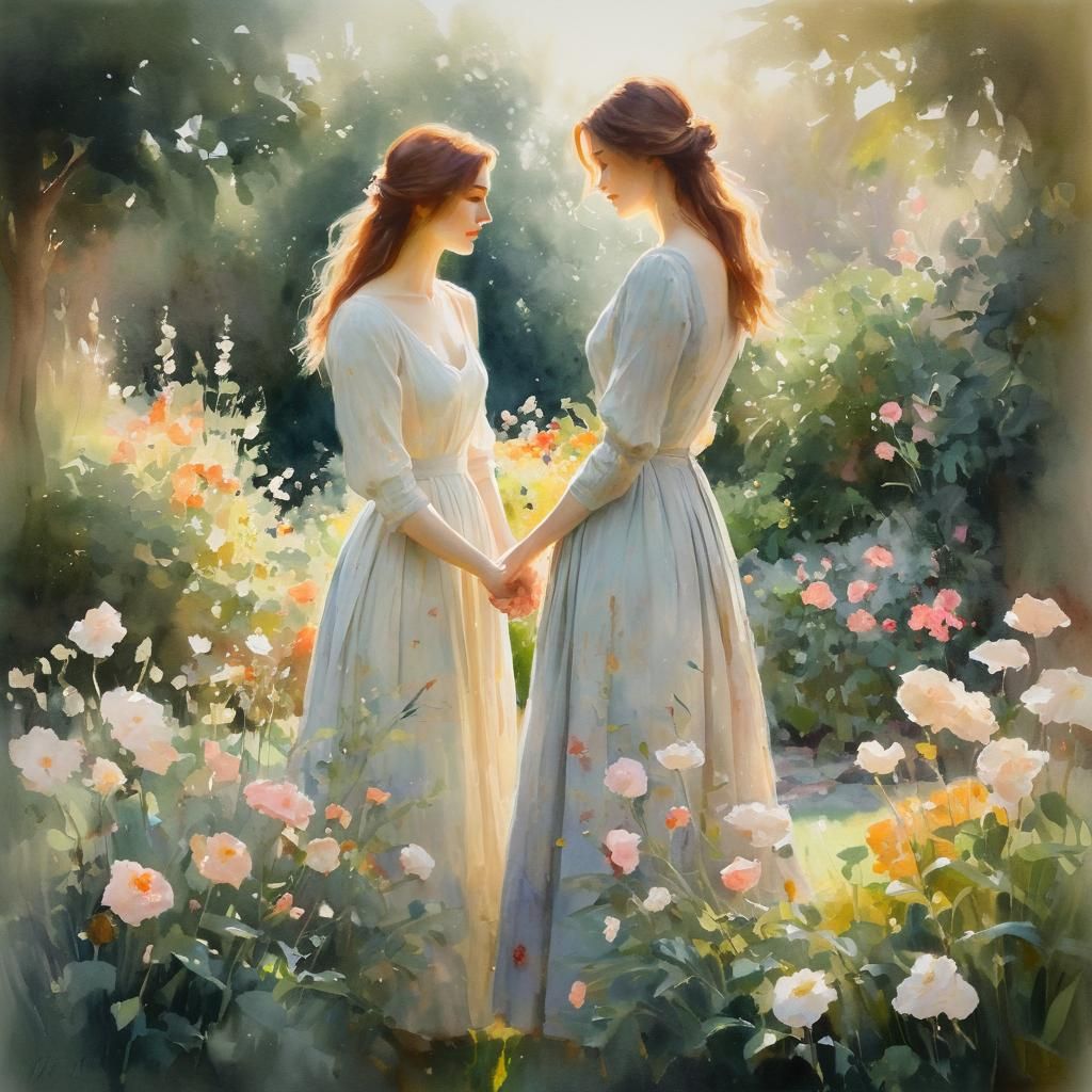 Impressionist Portrait of Two Women in Garden