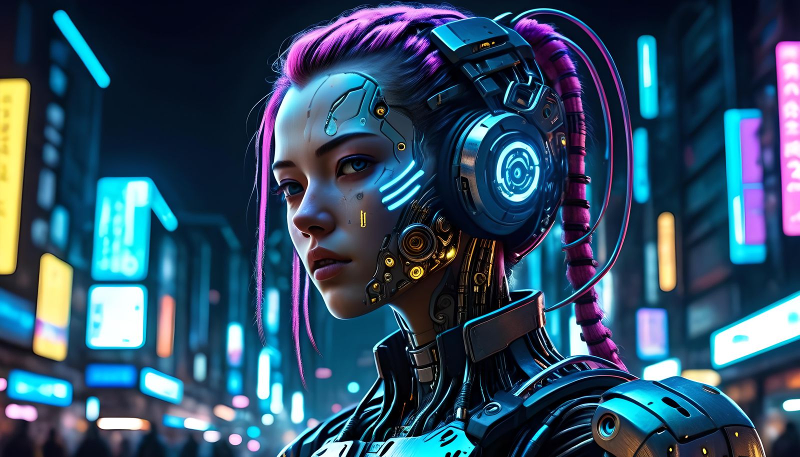 Cyberpunk Anime Woman with Biomechanical Enhancements