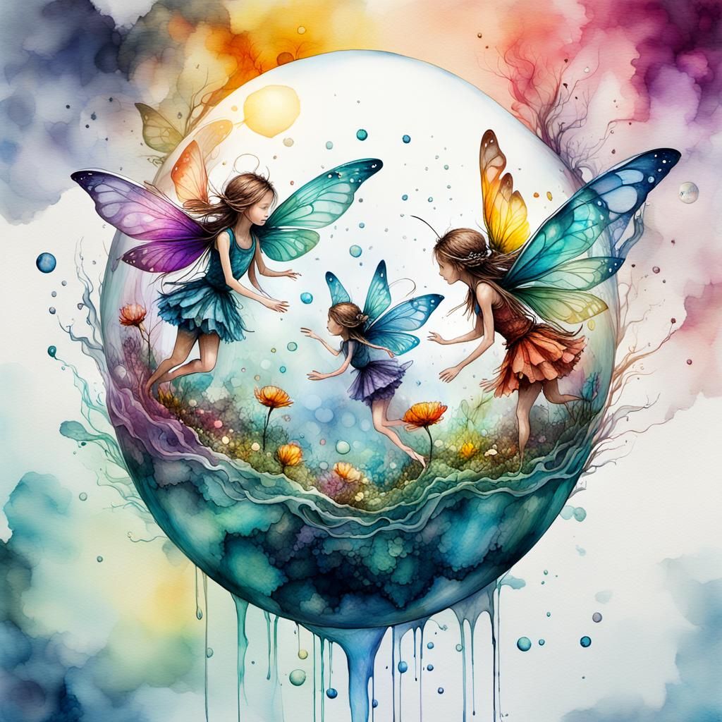 Delicate Fairies in Egg-Shaped Sphere, Macro Image