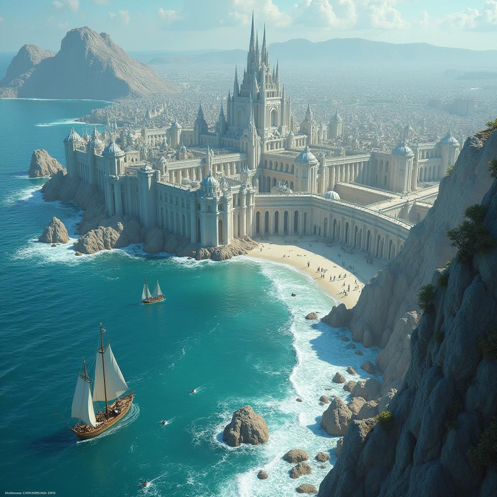 Coastal City with Coral Structure, Dark Fantasy Art