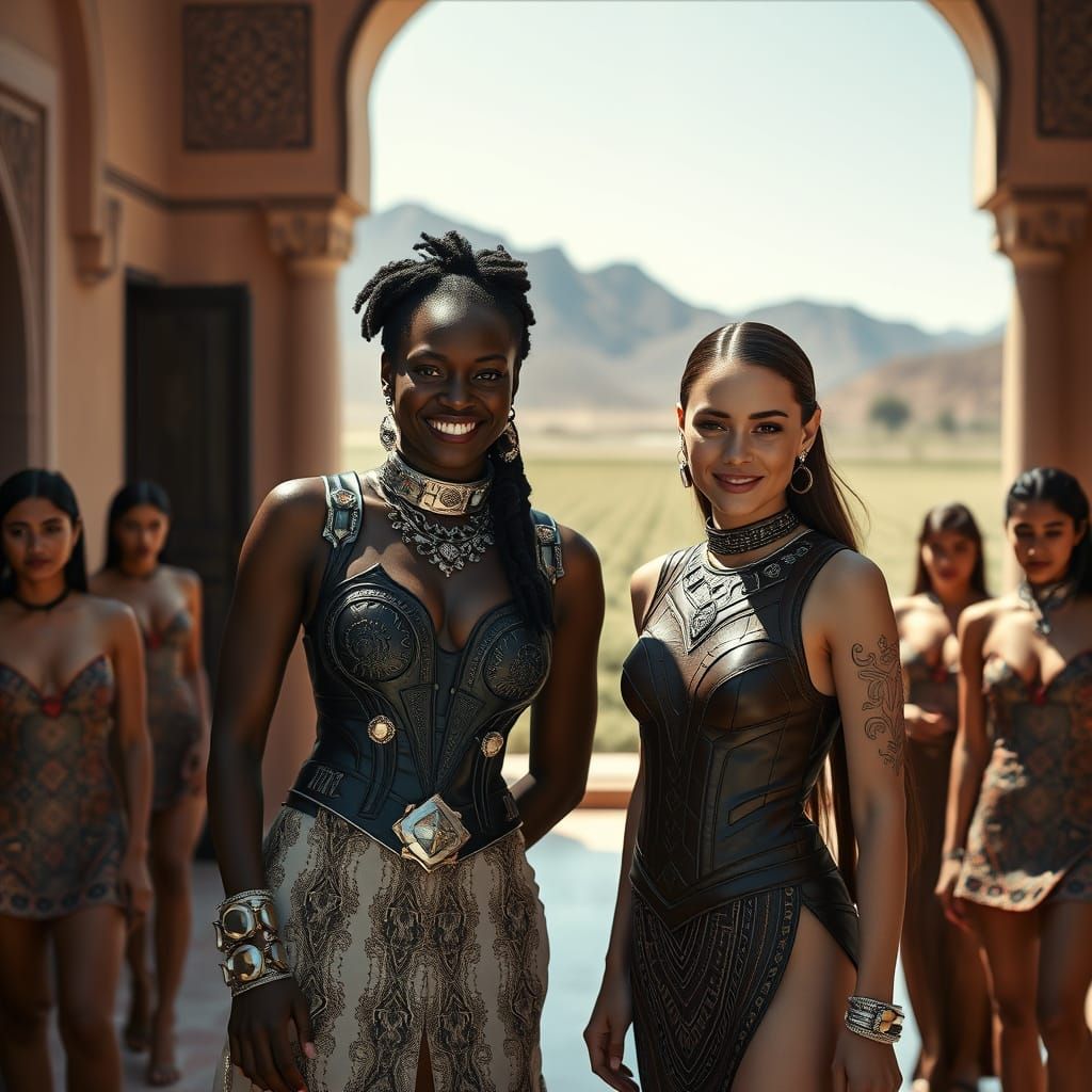 Futuristic Moroccan Fashion in Dramatic Cinematic Still