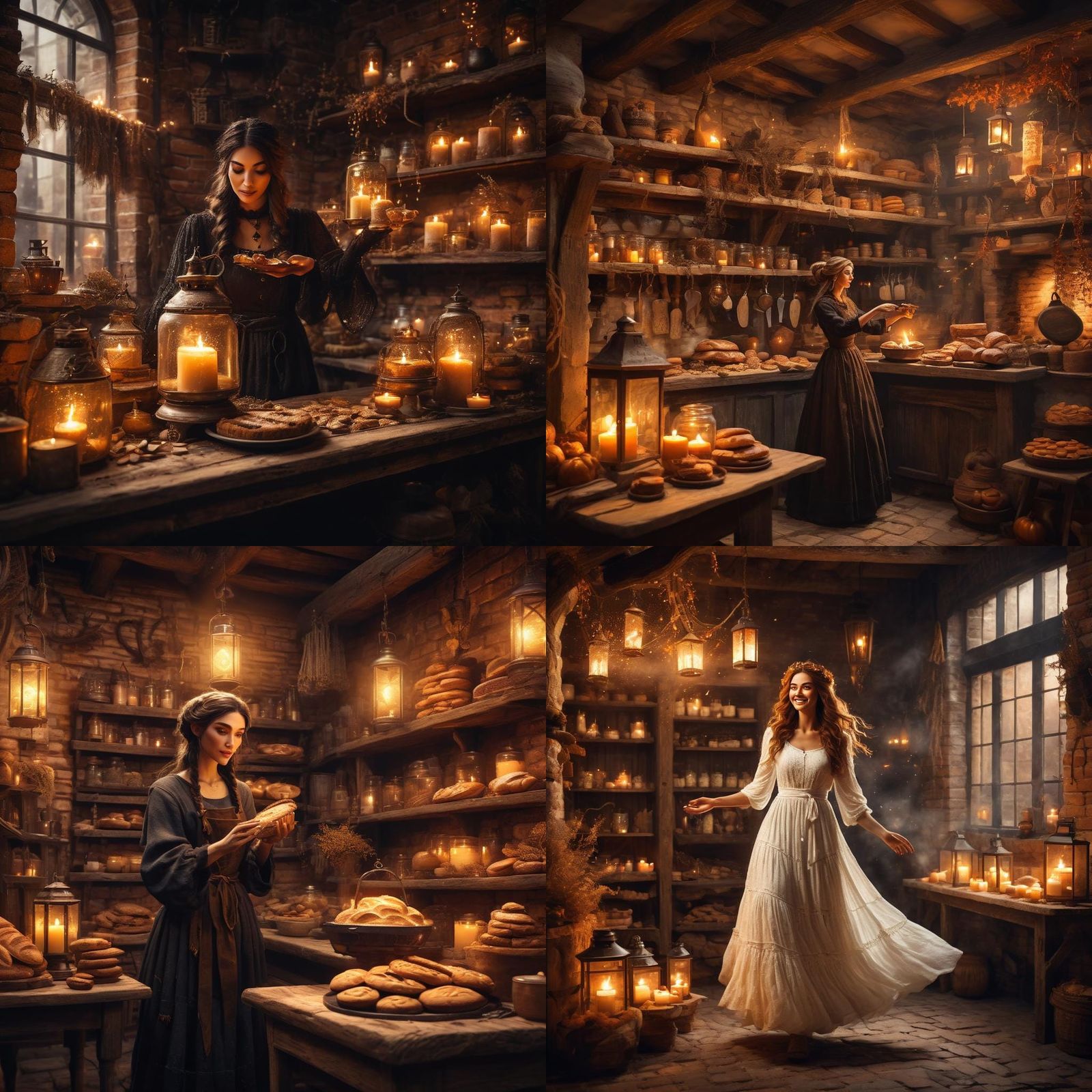 Enchanting Witch Bakes Bread in Rustic Bakery