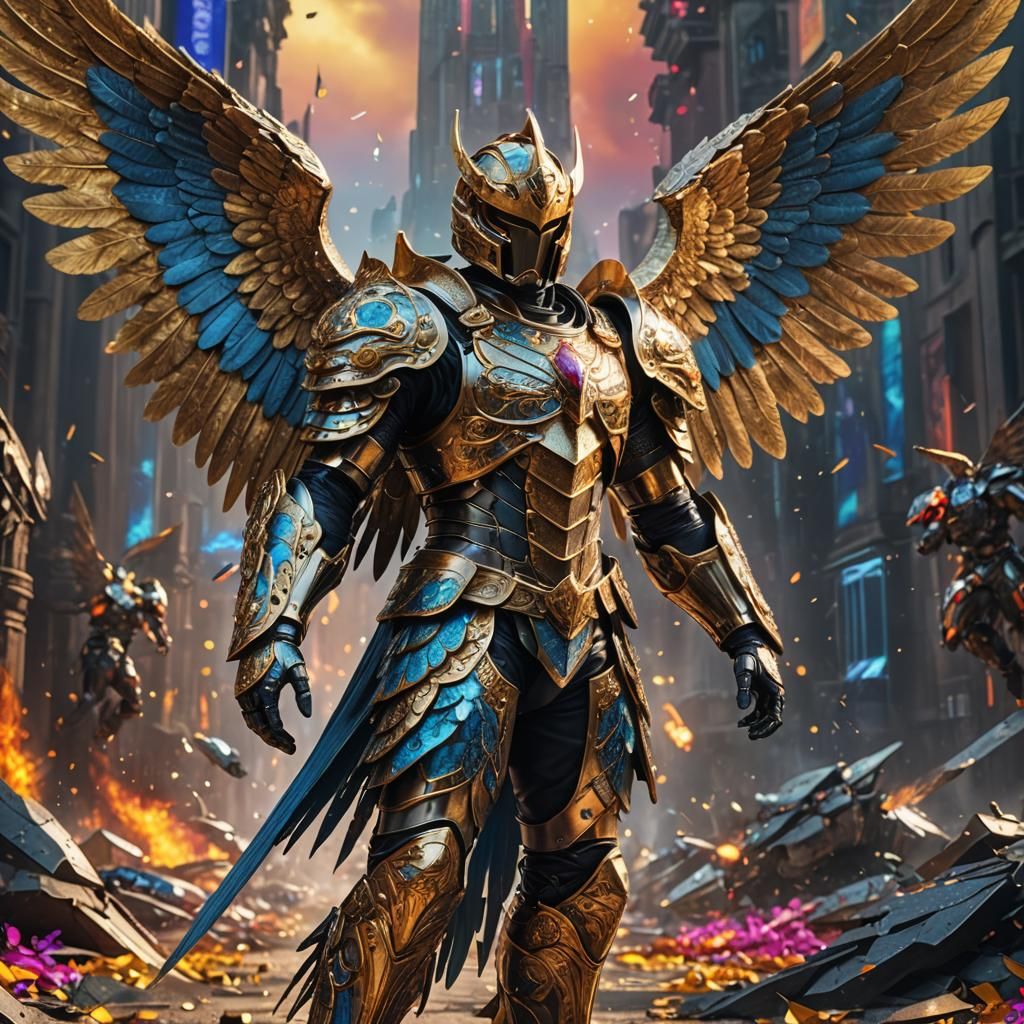 Armored Angel Prince in Dynamic Action, 8K 3D HDR