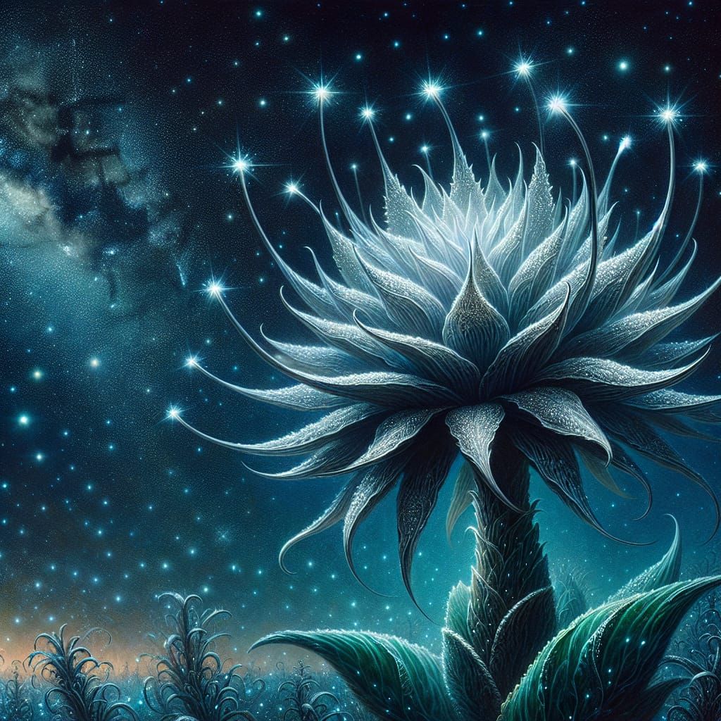 Luminescent Fantasy Plant Under Starlit Sky