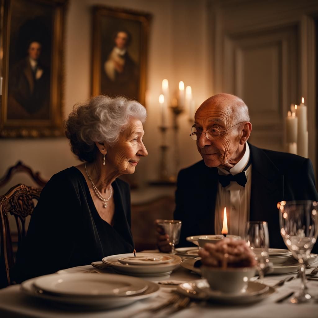 Romantic Candlelit Dinner: Elderly Couple in Love