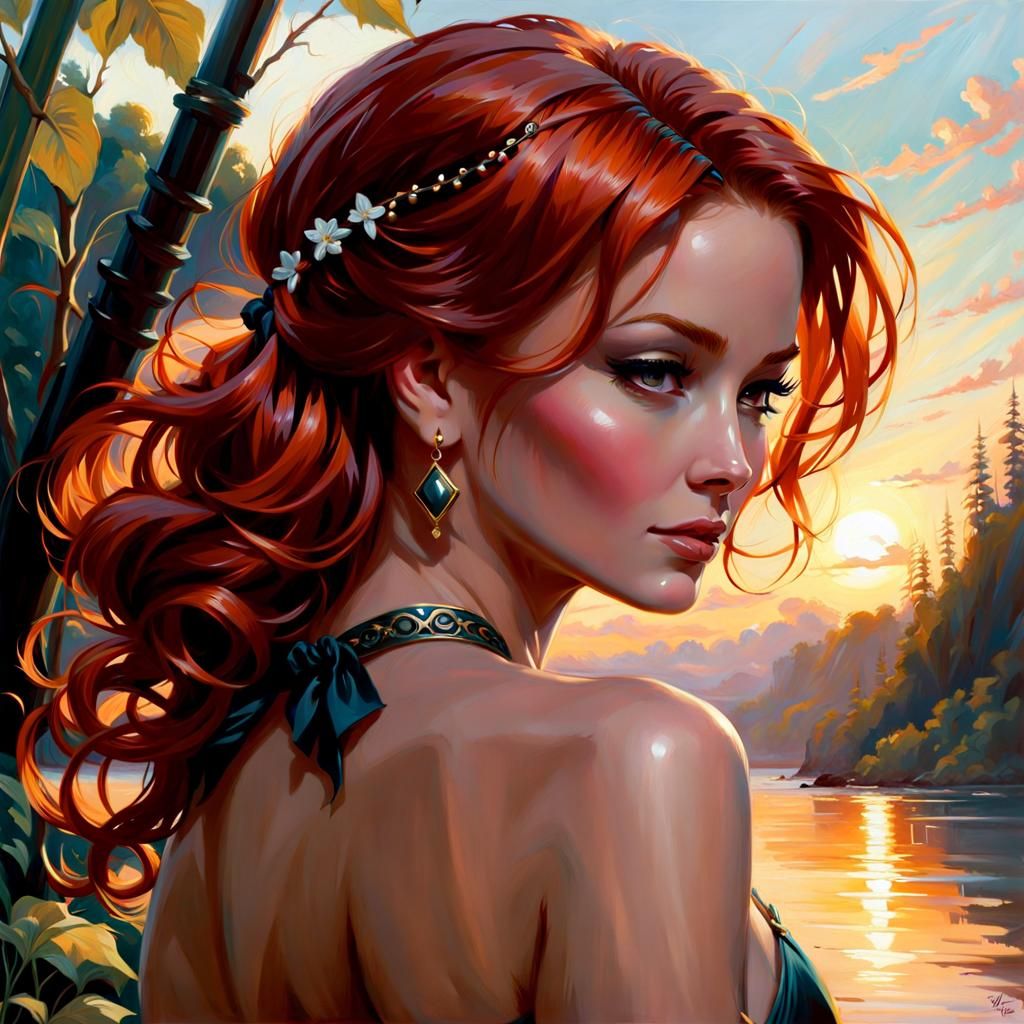 Redhead Woman Portrait in Fantasy Art Style
