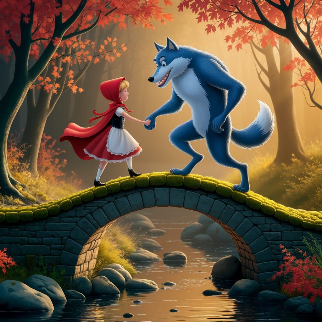 Little Red Riding Hood and the Big Bad Wolf Share a Moment o...