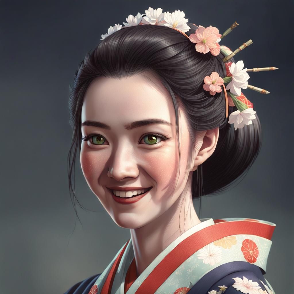 Kimono Portrait in Edo Style, Trending on Artstation