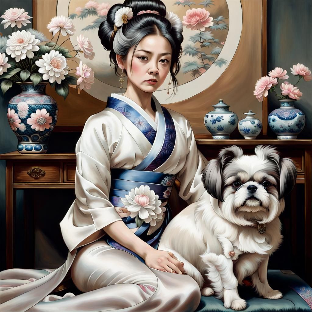 Woman and Dog in Renaissance Royal Style