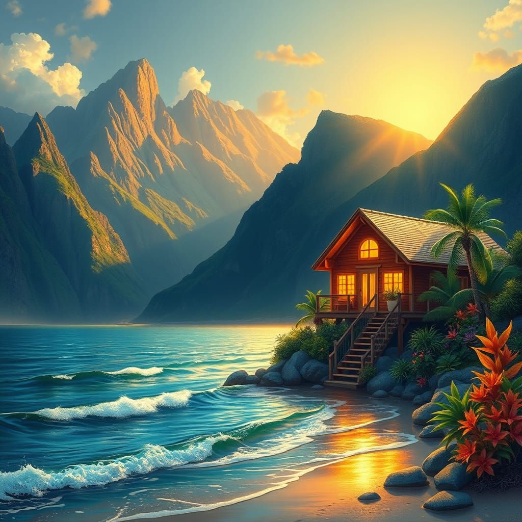 Tranquil Beach House in the Mountains Basks in Radiant Sunli...