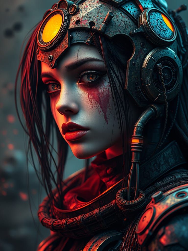 Apocalyptic Android Hybrid in Epic Splatter Art