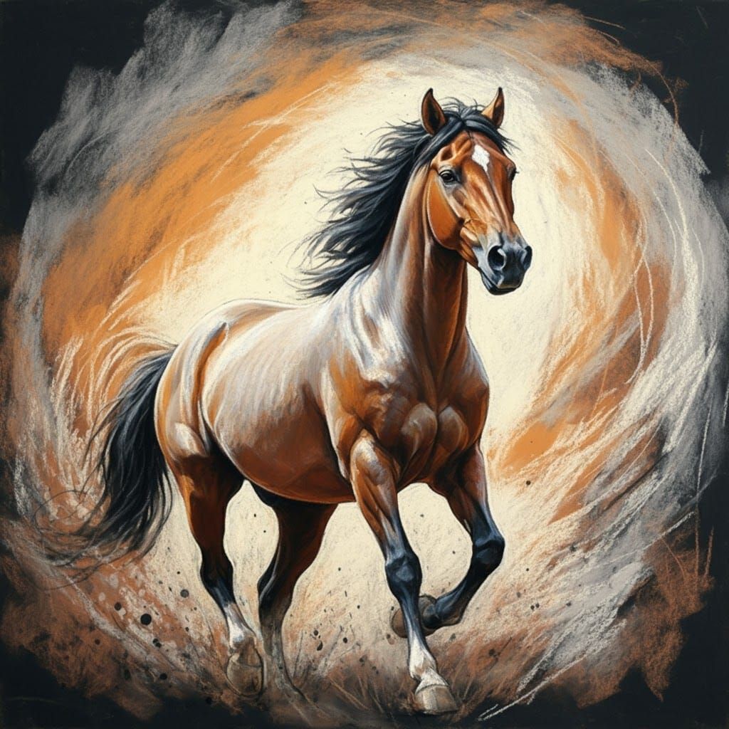 Wild Horse in Chalk Painting Surrounded by Energy