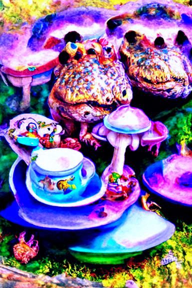 Toads' Tea Party: A Hyperrealistic Digital Illustration