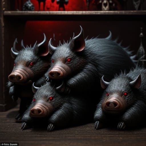 Gothic Evil Stuffed Boars with Glowing Eyes