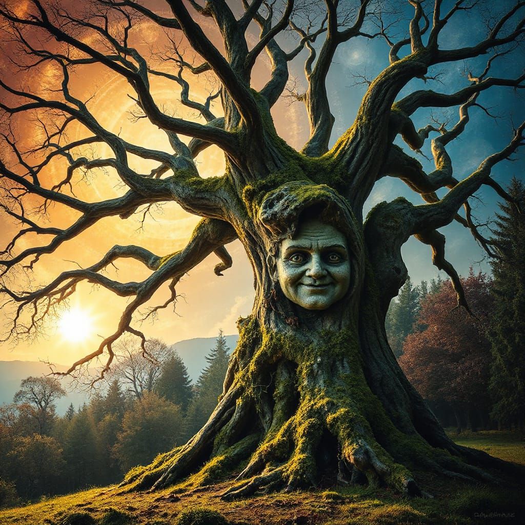 Surreal Tree with Kaleidoscopic Sky