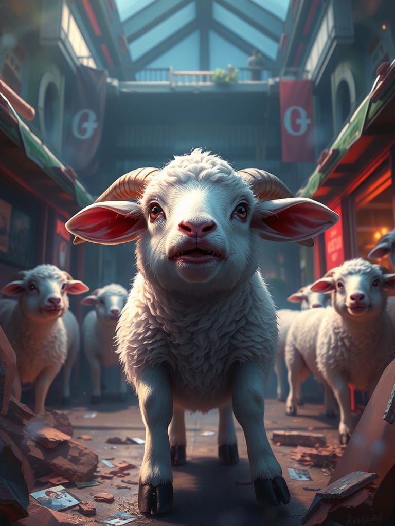 Nervous Lamb's Journey: Hyperdetailed Photorealistic Illustr...