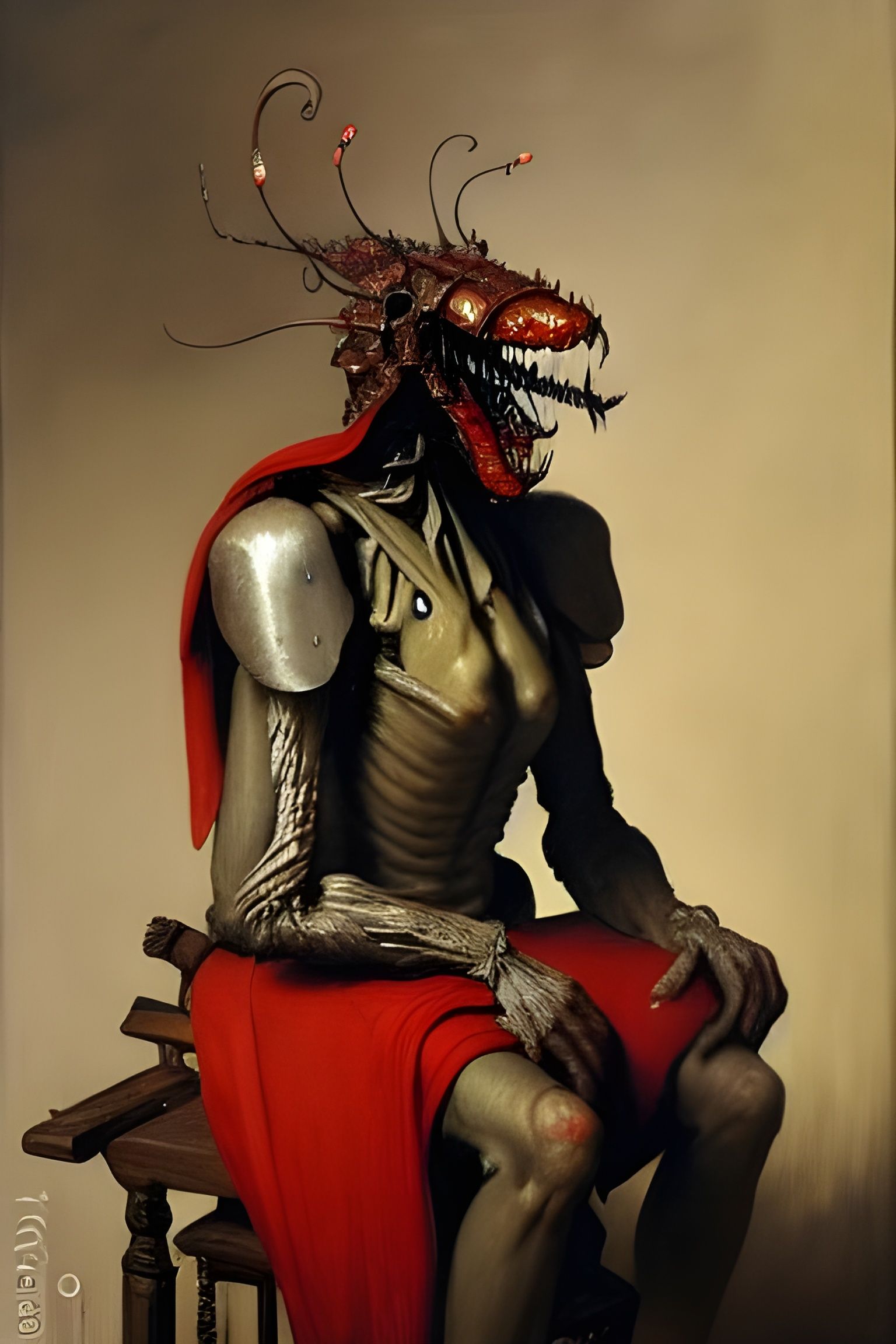 Sad Wolf Jester in Renaissance Room Painting