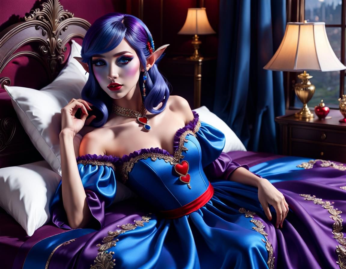 Surreal Elf Reading in Luxury Bedroom