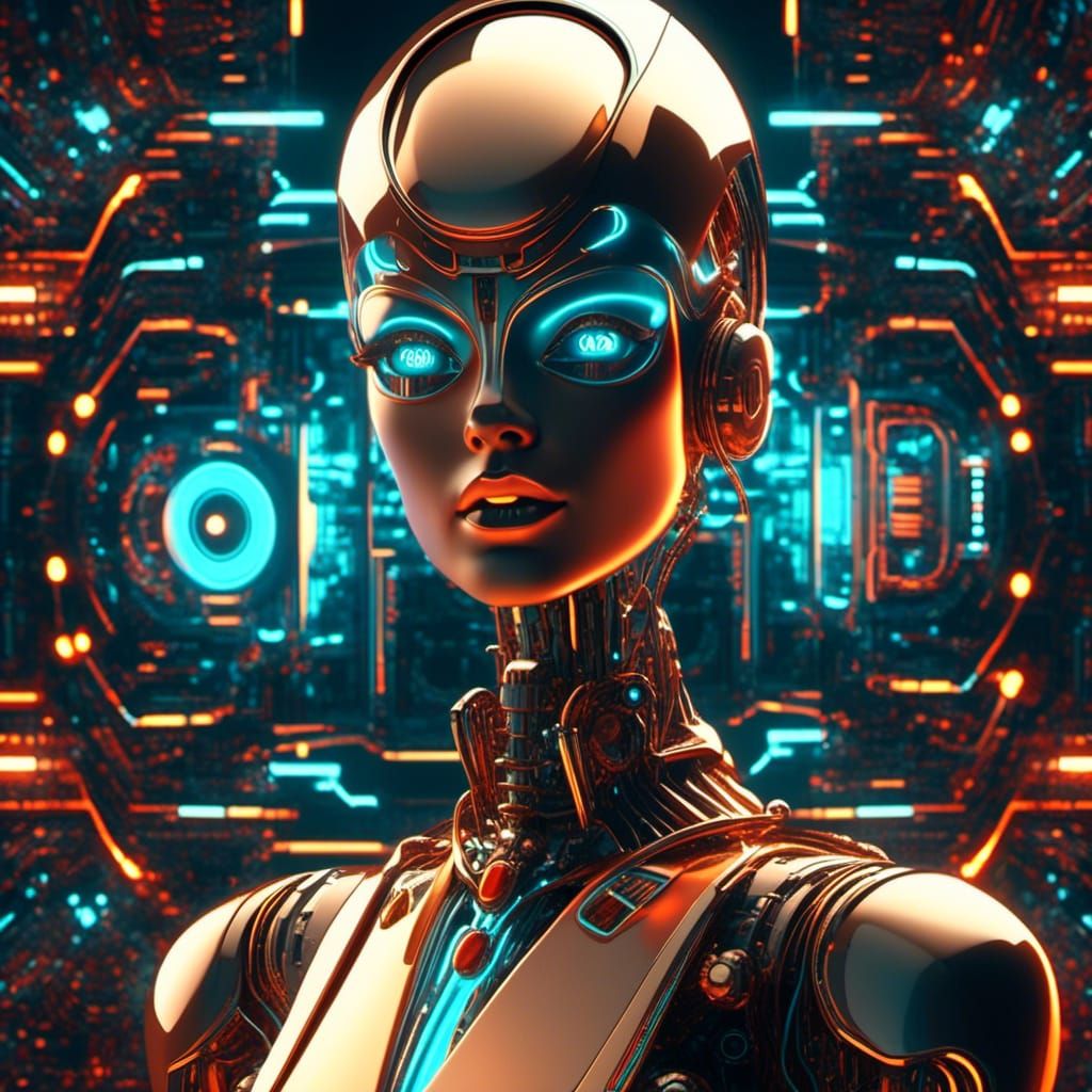 Retro-Futuristic Robotic Companion in Cybernetic Tech Style