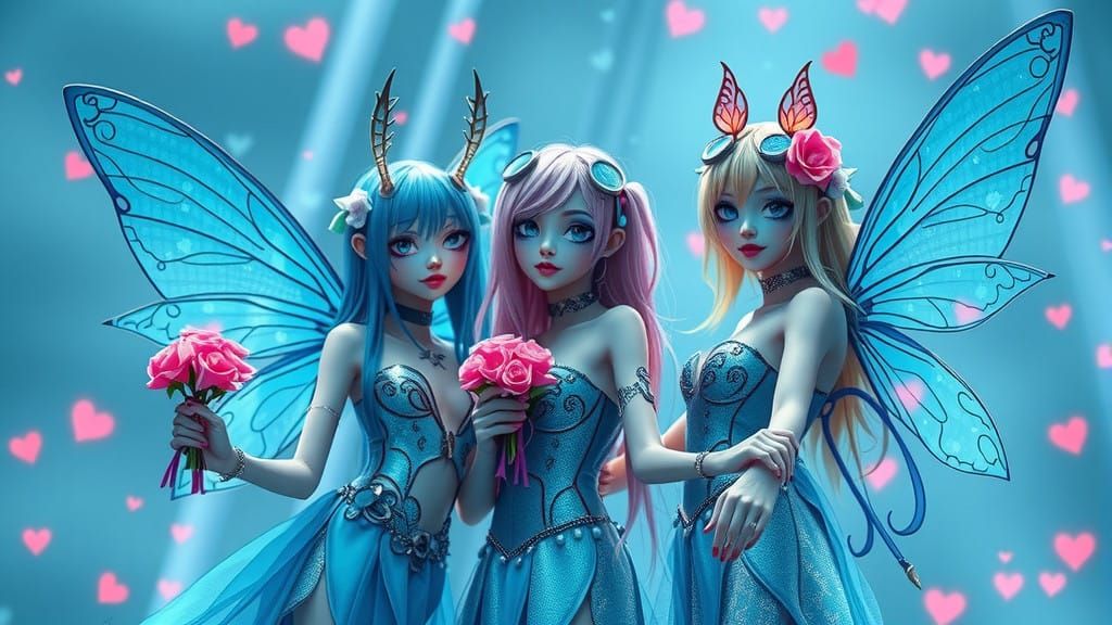 Cyberpunk Fairies in Blue, Ready for Valentine's Day