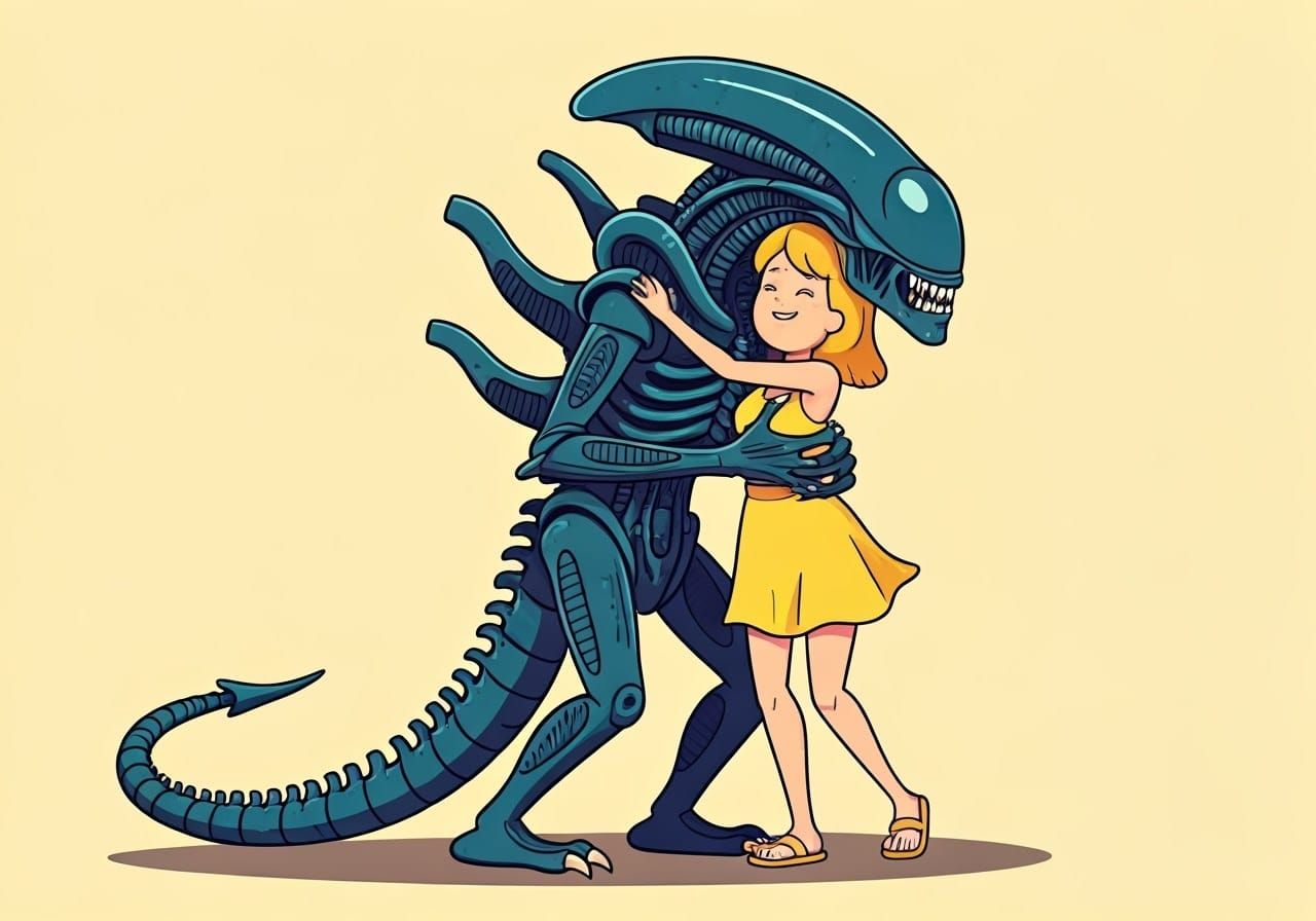 Cartoon Xenomorph Gets a Hug: Looney Tunes Style