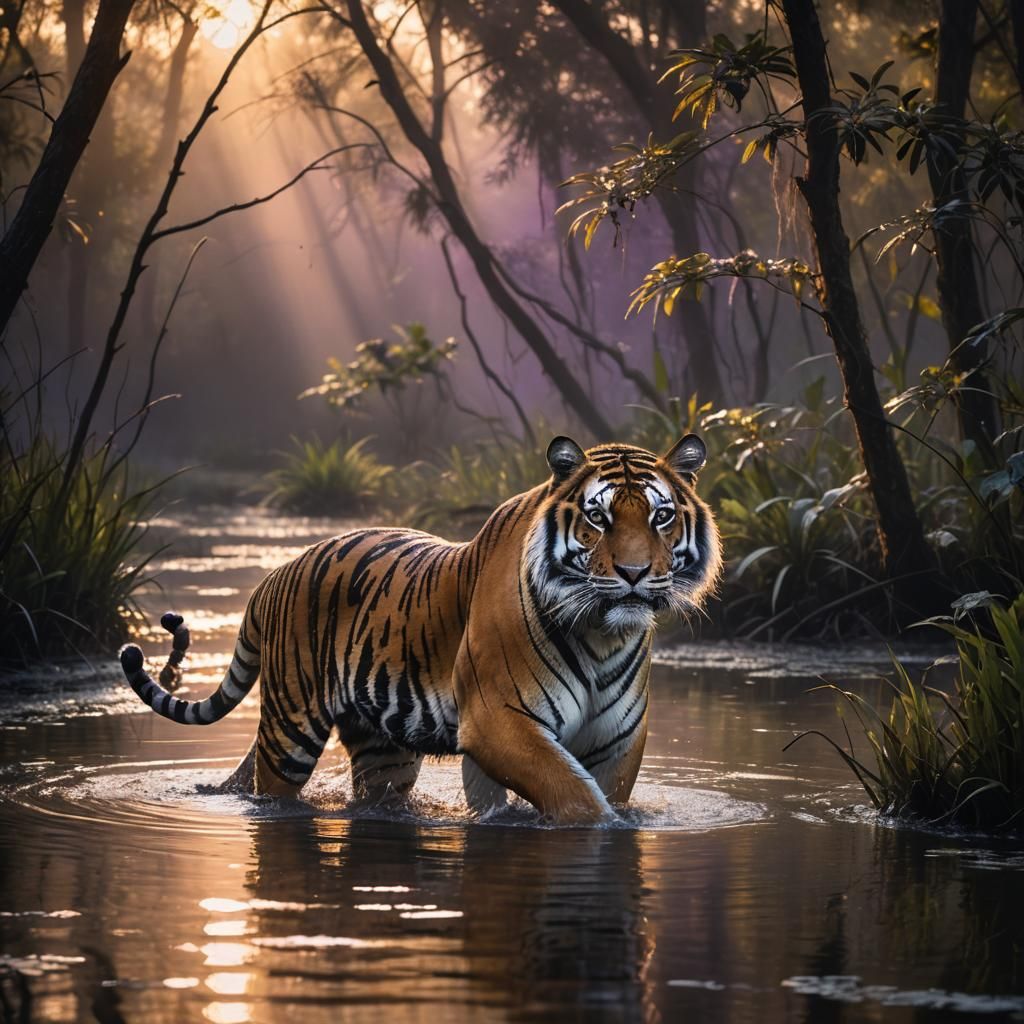 Tiger in Swamp: Hyperrealistic Wildlife Photography