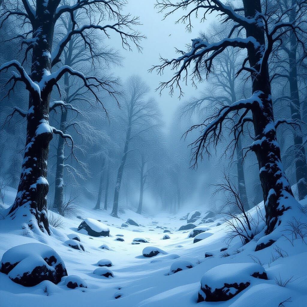 Frozen Forest in Dark Fantasy Concept Art Style