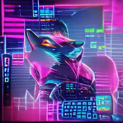 Cybernetic Fox in Synthwave Neon Retro Style