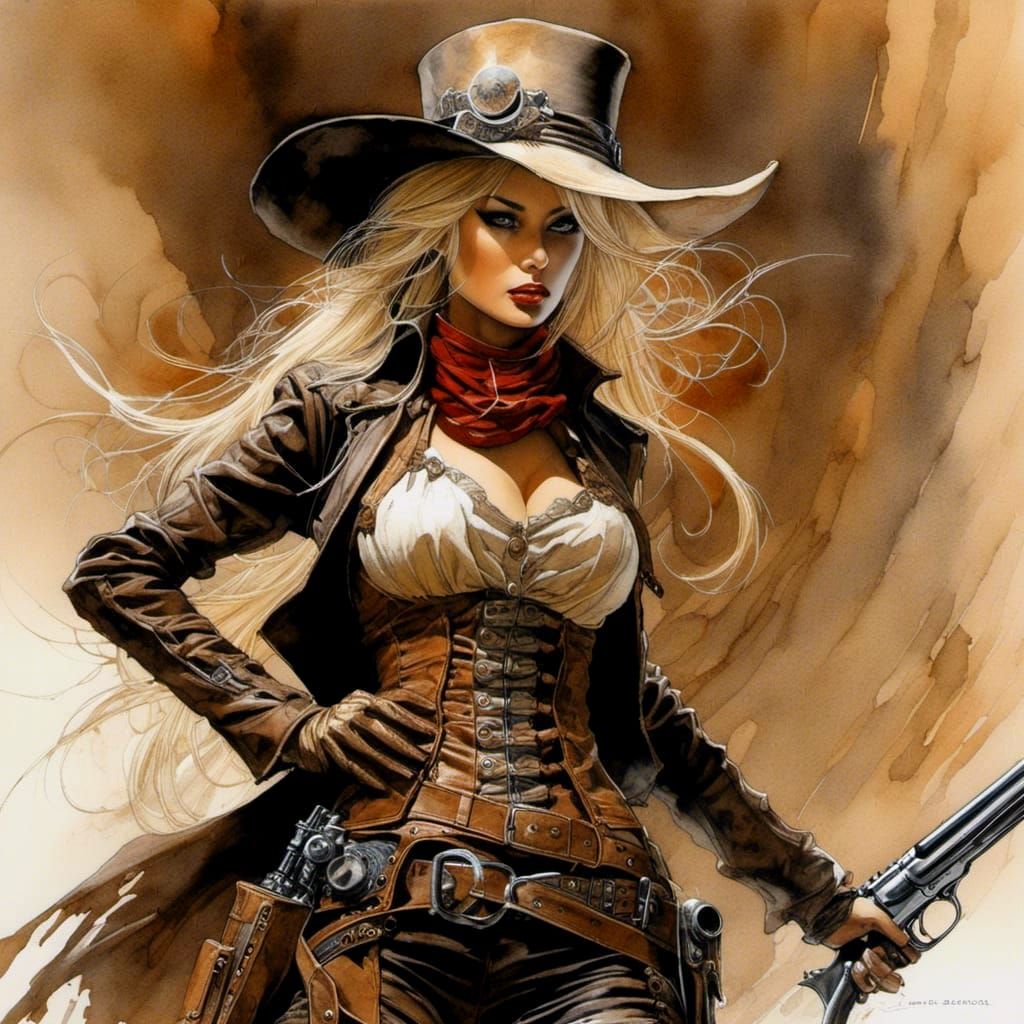 Steampunk Gunslinger in Wild West Style