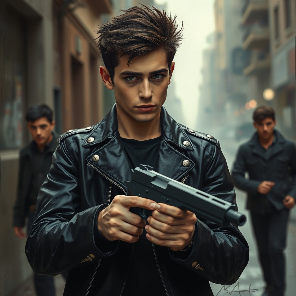 Man with Gun in Urban Style, Cinematic Lighting