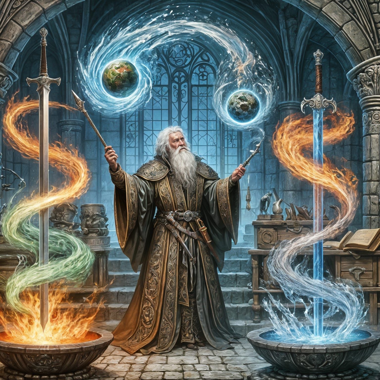 Ancient Mage Channels Elemental Forces