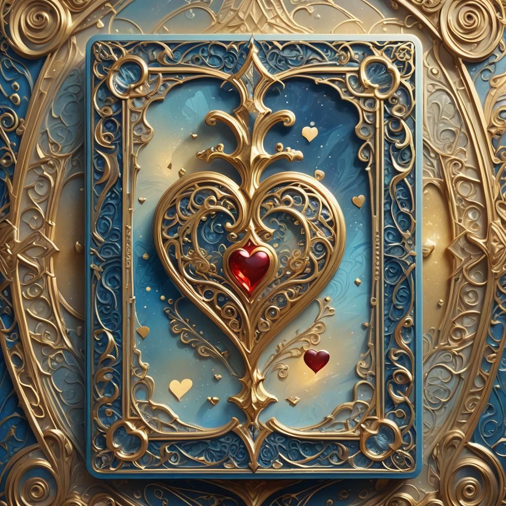 Ornate Ace of Hearts Card in Art Nouveau Style