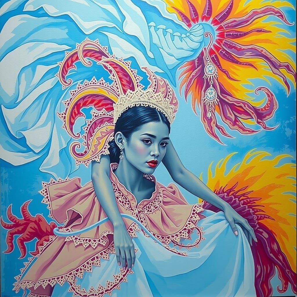 Avant Garde Dancer in Elaborate Lace Costume