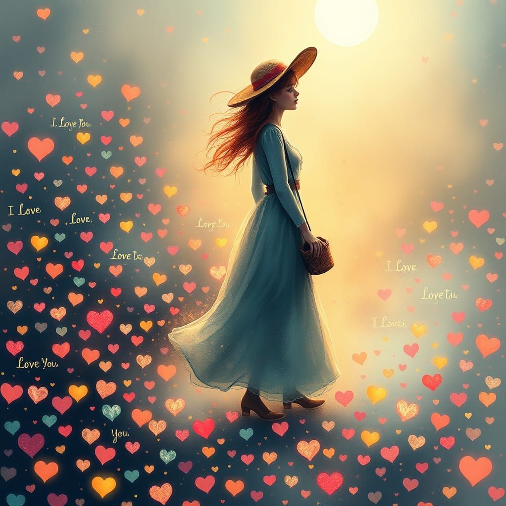 Whimsical Neo-impressionist Wanderer in Dreamy Misty Landsca...