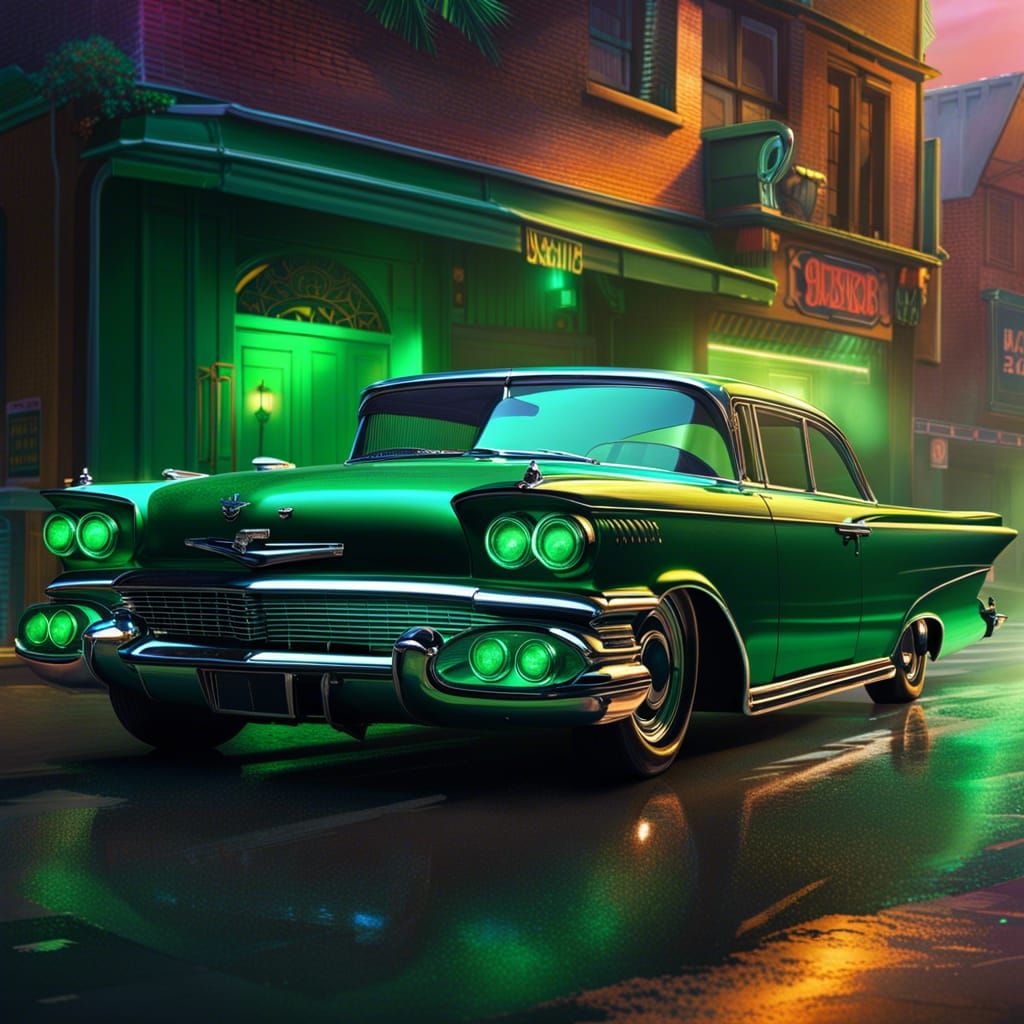 Hyperrealistic Green Hornet Car Splash Art Concept