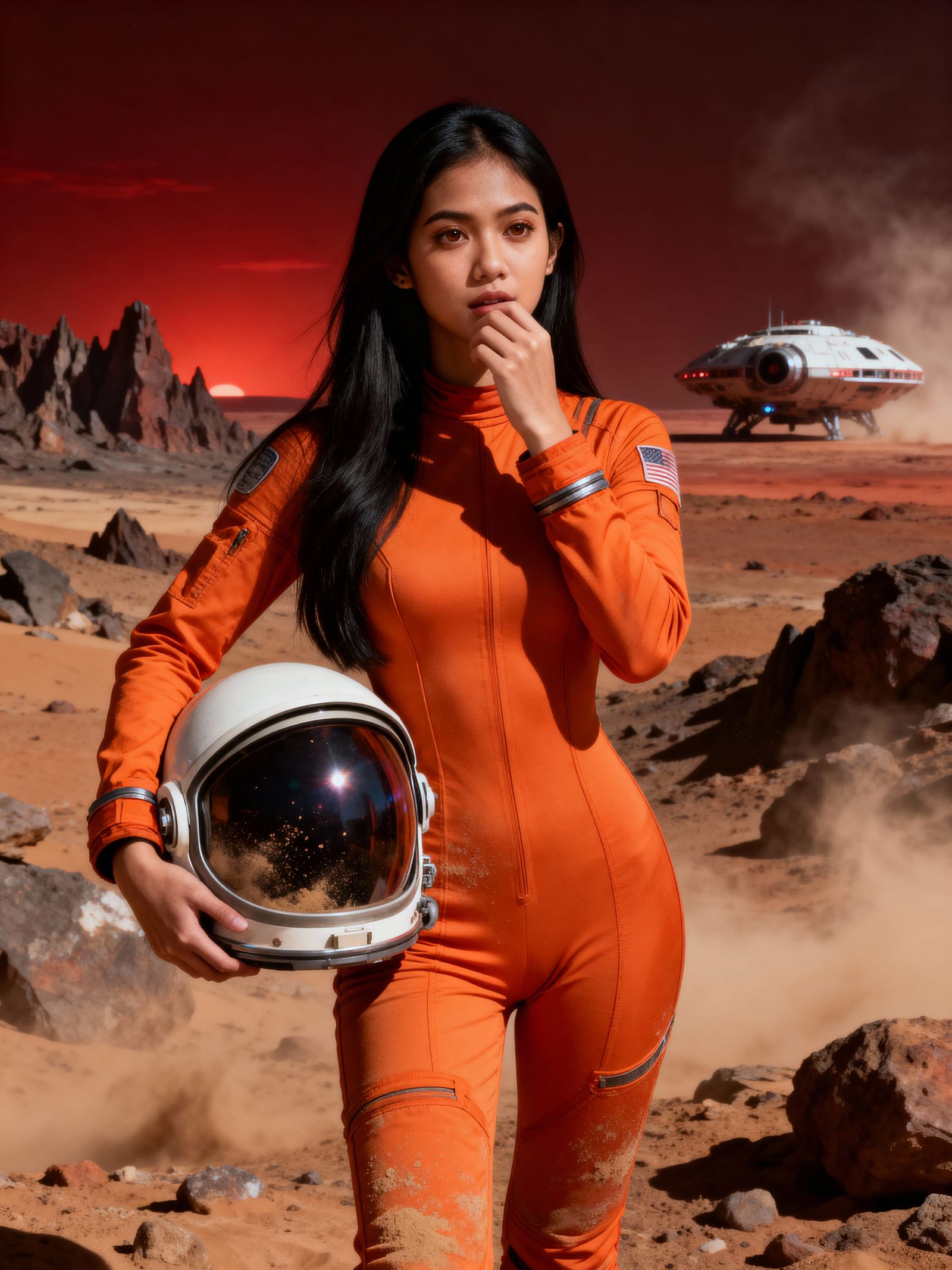 Woman in Space Suit on Mars, RAW Photo Style