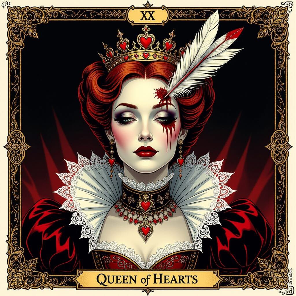 Queen of Hearts Tarot Card With Dart
