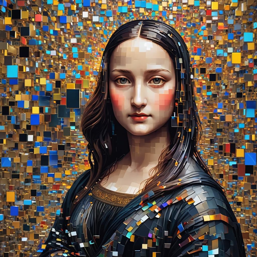 Glass Mona Lisa with Glitch Art Overlays
