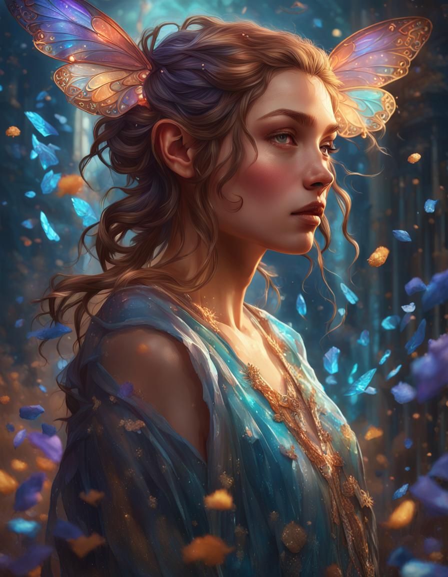 Nude Fairy Woman Portrait in Digital Art Style