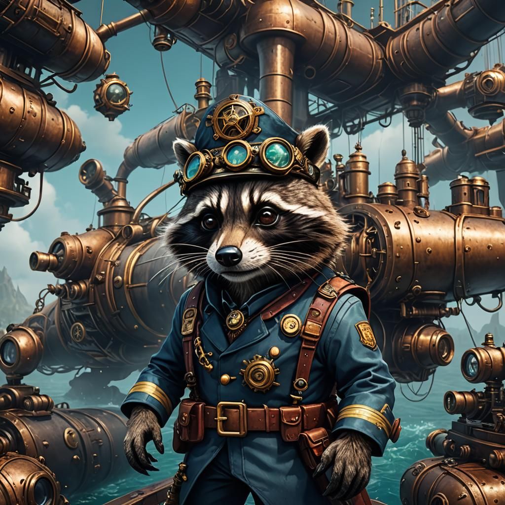 Steampunk Raccoon Sailor in Detailed Matte Painting