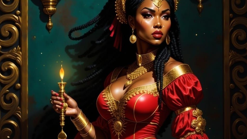 Honduran Woman in Rococo Portrait with Candlelight