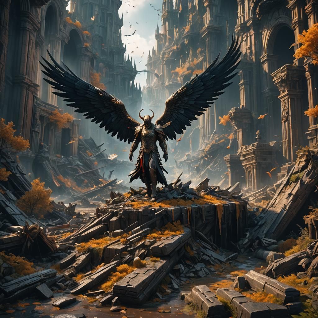 Fallen Angel: Detailed Matte Painting in Deep Color